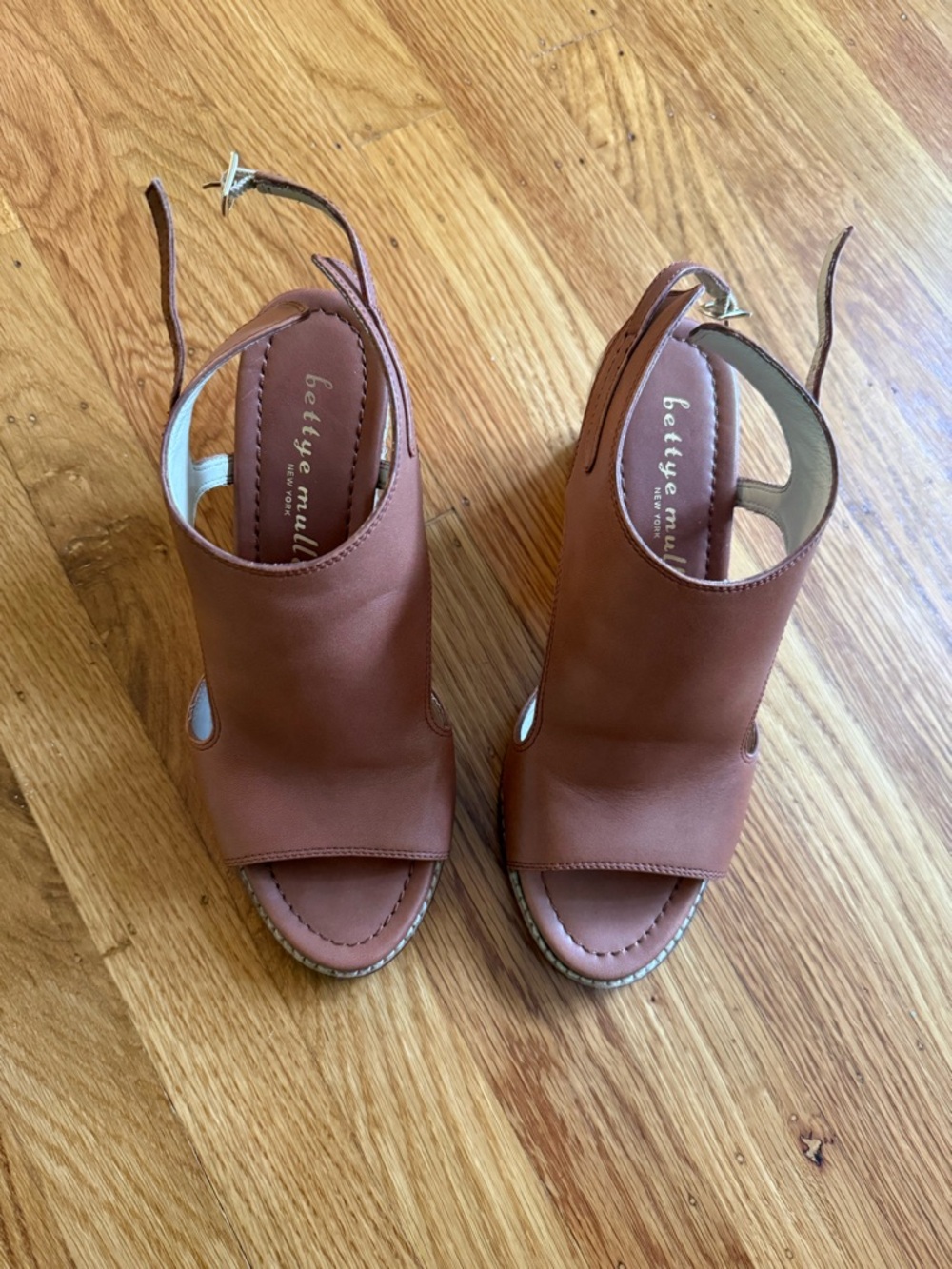 bettye muller Brown Leather Open-Toe Slingback Mules